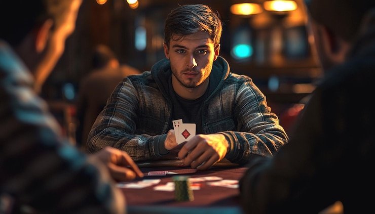 Tata letak meja Caribbean Stud Poker di bidik bet dengan kartu yang jelas dan taruhan progresif
